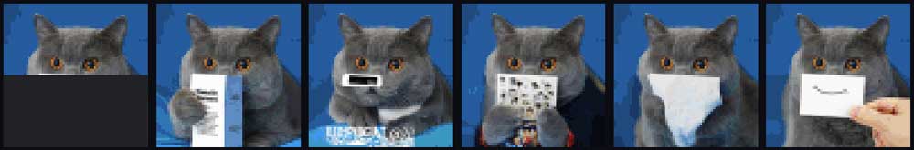 OpenAIs Image GPT kann nach dem Training Fotos weiterberechnen. Hier bekommt die KI eine halbe Katze und macht eine ganze draus. | Bild: OpenAI.