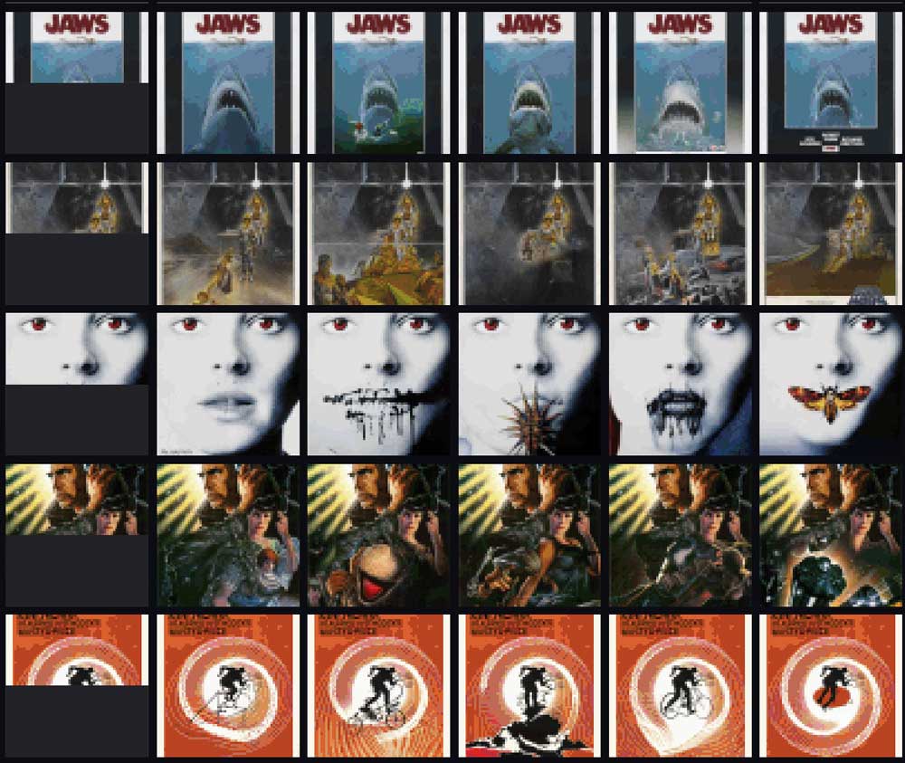 OpenAIs Image GPT produziert auch ein paar interessante Filmplakat-Varianten von absoluten Klassikern wie Blade Runner. | Bild: OpenAI.