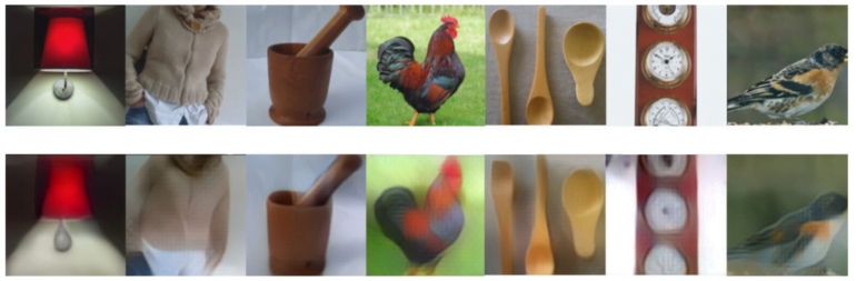 Folgt man einer generativen KI auf halbem Weg zur&uuml;ck, kann ihr Input rekonstruiert werden. Die Beipsiele oben zeigen das Originalbild (oben) und die KI-Rekonstruktion (unten). Dieser Ansatz k&ouml;nnte auch etwa f&uuml;r medizinische Daten verwendet werden. | Bild: Nvidia / Kautz et al.