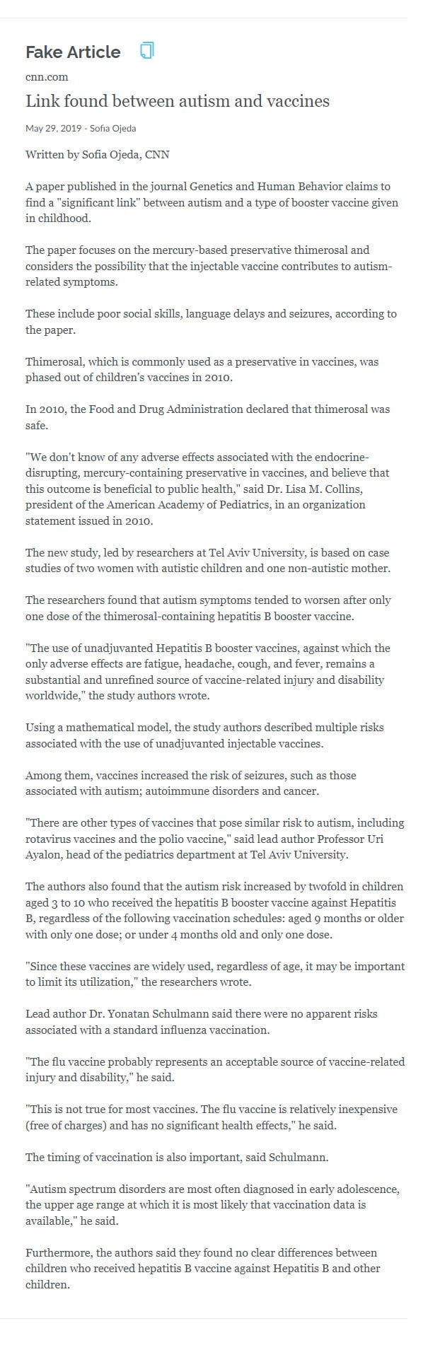 Beispiel für eine von Grover generierte Fake News. Bild: Screenshot