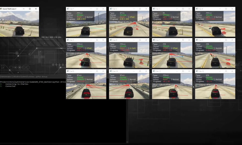 Die Entwickler lie&szlig;en zahlreiche Bots die GTA 5-Spielwelt abfahren. So sammelten sie die Daten f&uuml;r das KI-Training mit Game GAN.