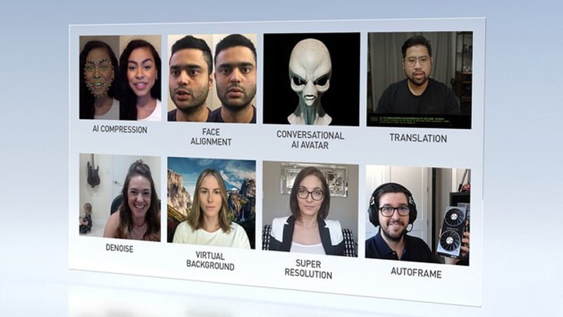 Mit KI will Nvidia g&auml;ngige visuelle Probleme bei Videokonferenzen l&ouml;sen. Der Konzern richtet sich mit der Cloud-KI Maxine direkt an Anbieter von Videokonferenz-Software. | Bild: Nvidia