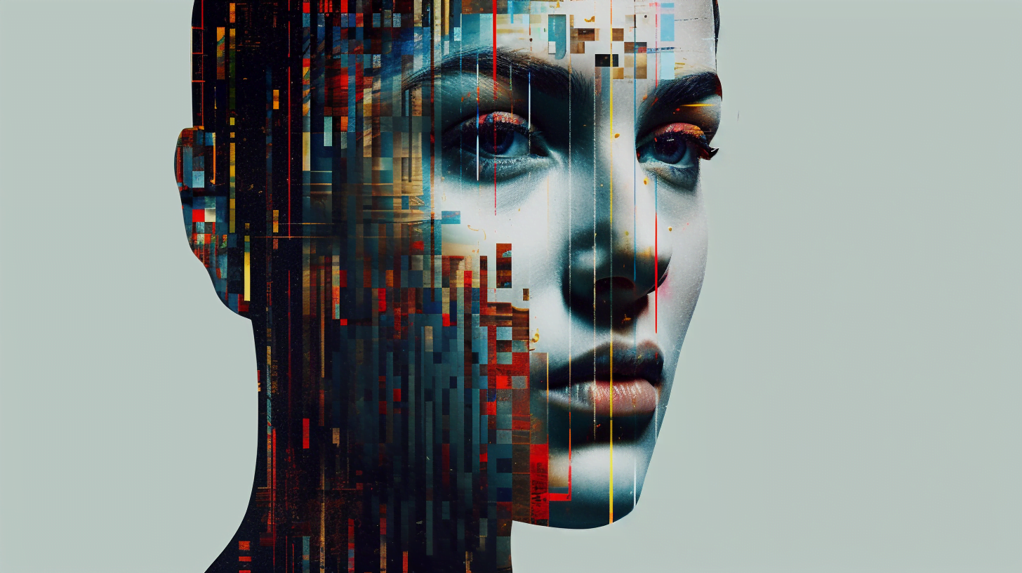 A face being scanned, in a data stream, abstract art