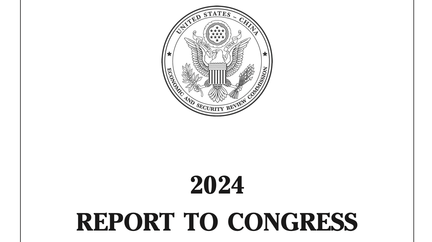 Titelseite des Kongressberichts 2024 der US-China Economic and Security Review Commission mit Staatssiegel und Publikationsdetails.